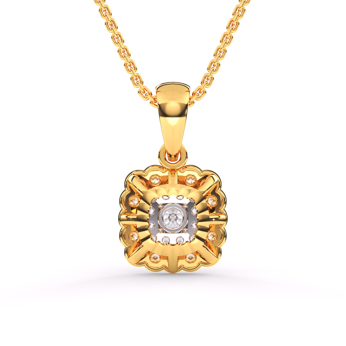 Square Shaped Double Halo Diamond Pendant